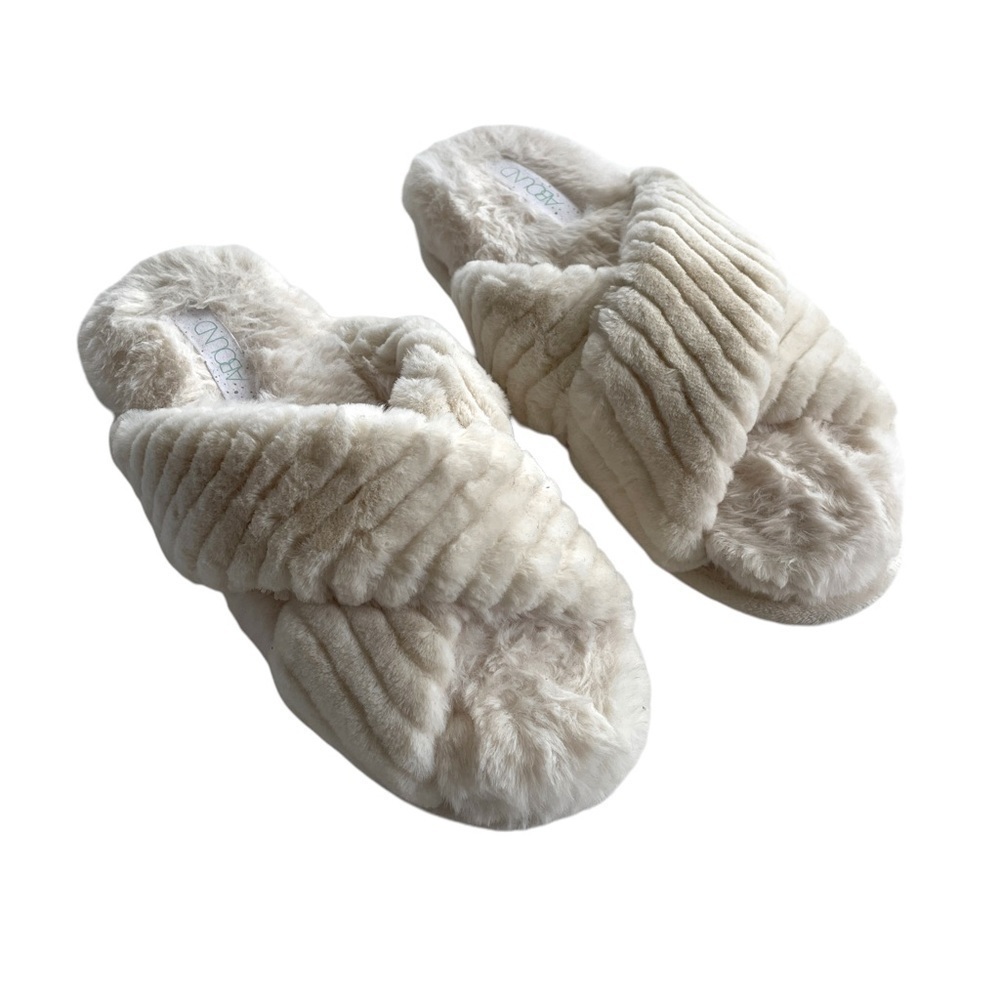 Nordstrom Abound Sasha Plush Criss Cross Slippers Ivory 7-8